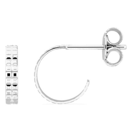Pendientes medio aro plata de ley 925 rodiada motivo cincelado cuadrado