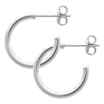 Brincos meia argola prata 925 rodiada 15 mm