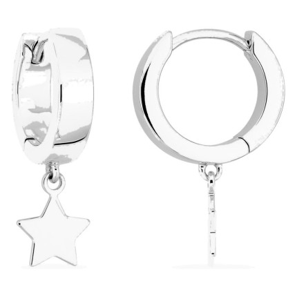 Pendientes aro 12 mm plata de ley 925 rodiada con estrella