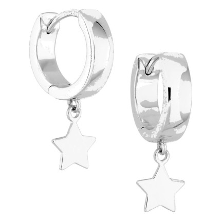 Pendientes aro 12 mm plata de ley 925 rodiada con estrella