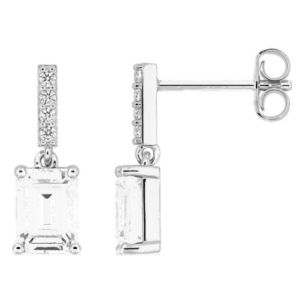 Pendientes largos plata de ley 925 rodiada con circonita blanca baguette 7 x 5 mm