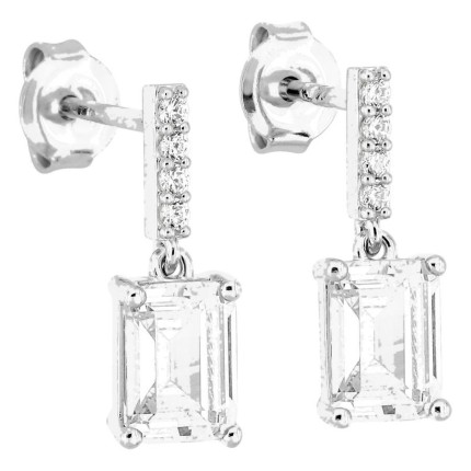 Pendientes largos plata de ley 925 rodiada con circonita blanca baguette 7 x 5 mm