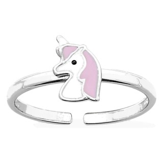 Anillo unicornio ajustable plata de ley 925 rodiada y laca blanca y rosa