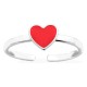 Anillo corazón ajustable plata de ley 925 rodiada y laca roja