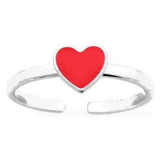 Anillo corazón ajustable plata de ley 925 rodiada y laca roja