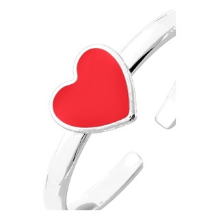 Anillo corazón ajustable plata de ley 925 rodiada y laca roja
