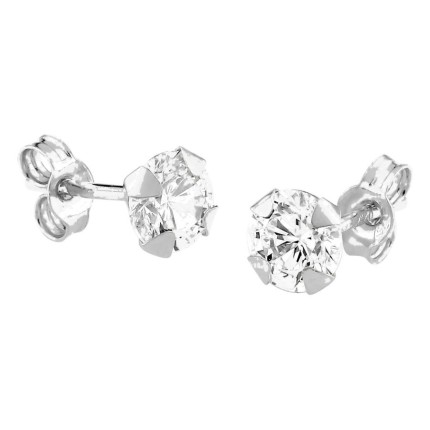 Pendientes de botón oro blanco 750 ‰ circonita blanca 5 mm