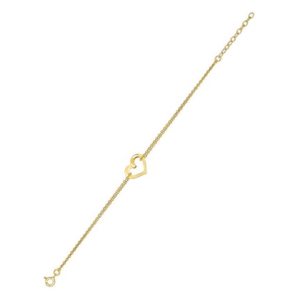 Pulseira coração banhada a ouro corrente dupla