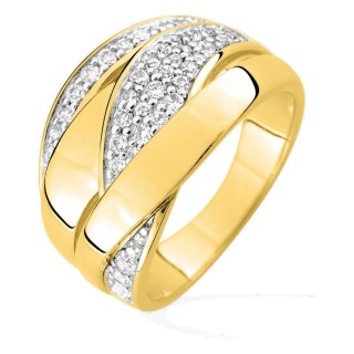 Anel 4 aros banhado a ouro e pavé de zircónias sobre ródio