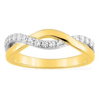 Anillo torsionado bañado en oro con circonitas y rodio
