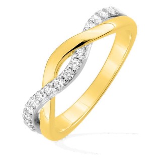 Anillo torsionado bañado en oro con circonitas y rodio
