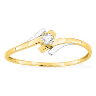 Anel solitário ouro amarelo 750 ‰ com zircónia e ródio
