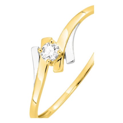 Anel solitário ouro amarelo 750 ‰ com zircónia e ródio