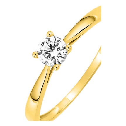 Anel ouro amarelo 750 ‰ com zircónia 0,30 ct em cravação de garras