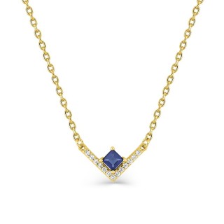 Collar chapado en oro con circonitas azul y blancas de diseño en V