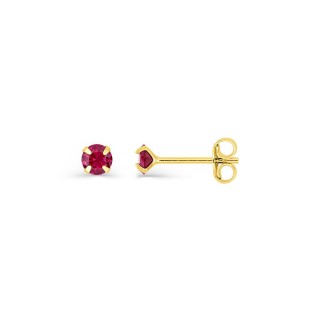 Pendientes de botón chapados en oro con circonita roja