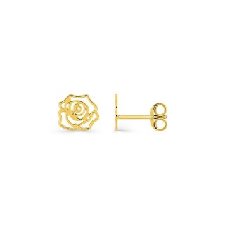Brincos de pressão em ouro amarelo 18K com motivo de rosa vazada