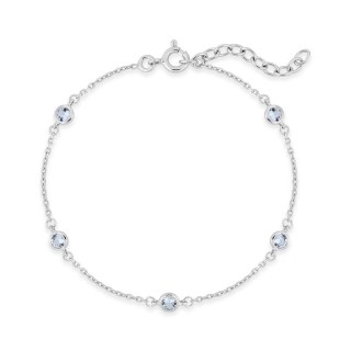 Pulsera de plata de ley 925 rodiada con circonitas azul cielo en engaste cerrado
