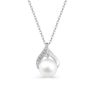 Collar de plata de ley 925 rodiada con perla de imitación y circonitas