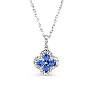 Collar flor de plata de ley 925 rodiada con circonitas blancas y azules