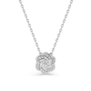 Collar de plata de ley 925 rodiada con colgante de flor en espiral y circonitas