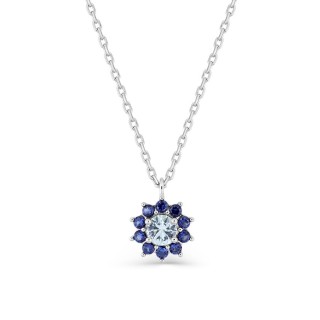 Collar flor de plata de ley 925 rodiada con circonitas azules y azul cielo