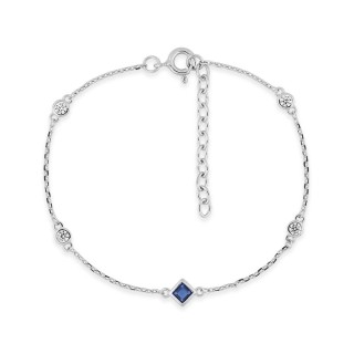 Pulsera de plata de ley 925 rodiada con circonitas blancas y azul