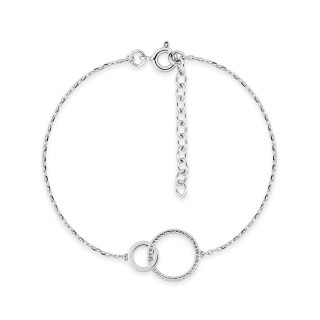 Pulsera de plata de ley 925 rodiada con cadena forzada y dobles círculos estriados