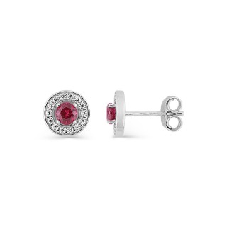 Pendientes de plata de ley 925 rodiada con circonita roja acompañada