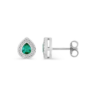 Pendientes de botón en forma de gota de plata de ley 925 rodiada con circonita verde