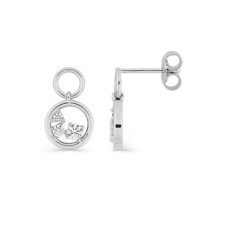 Pendientes colgantes de plata de ley 925 rodiada con dos aros y 3 circonitas