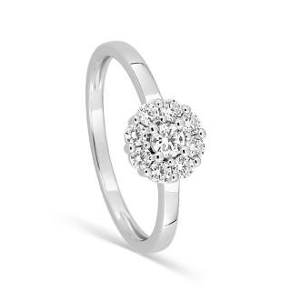 Anillo de plata de ley 925 rodiada con circonitas en halo