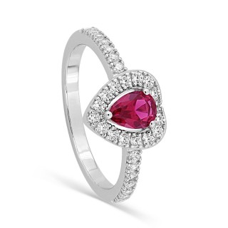 Anillo corazón de plata de ley 925 rodiada con circonita roja