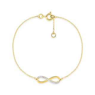 Pulsera infinito de oro amarillo 18K y rodio con circonitas