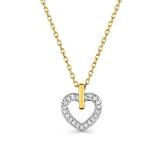 Collar corazón de oro amarillo 18K con circonitas y rodio