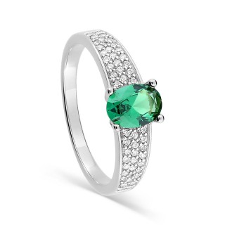Anillo de plata de ley 925 rodiada con pavé y circonita verde