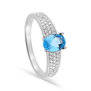 Anillo de plata de ley 925 rodiada con pavé y circonita azul