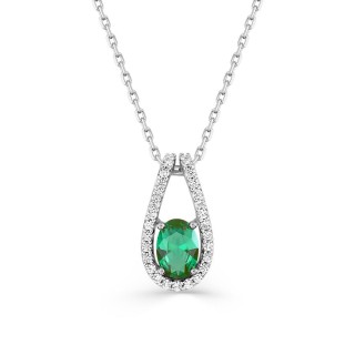 Colar em prata de lei 925 ródiada com zircónia verde e argola de fantasia