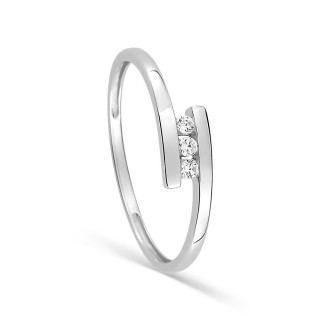 Anel trilogia em ouro branco 18K com diamantes 0,06 ct