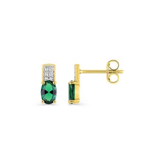Pendientes de botón chapados en oro con circonita verde