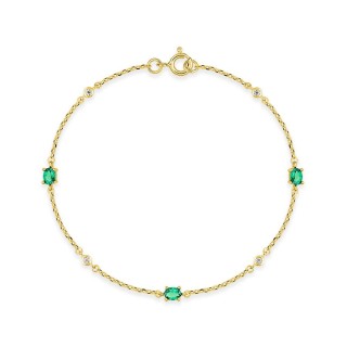 Pulsera flexible chapada en oro con circonitas verdes en engaste de garras