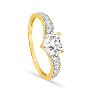 Anillo solitario acompañado de oro amarillo 18K con pavé de circonitas y rodio