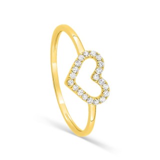 Anillo de oro amarillo 18K con diamantes 0,10 ct y motivo corazón