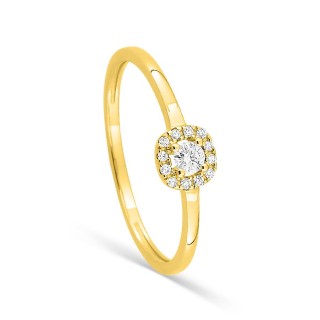 Anillo de oro amarillo 18K con diamante GH-P 0,11 ct y halo