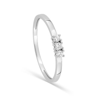 Anel em ouro branco 18K com 3 diamantes 0,10 ct
