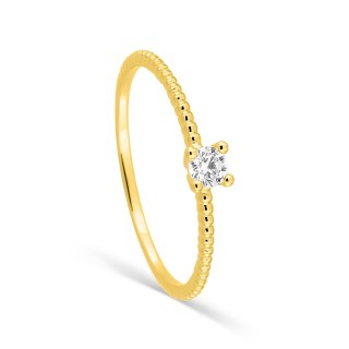Anillo solitario de oro amarillo 18K con aro perlado y diamante 0,10 ct