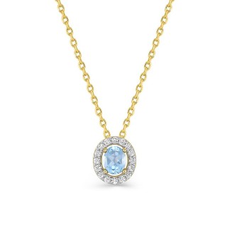 Collar de cadena forzada chapada en oro con circonita azul y circonitas blancas