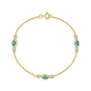 Pulsera chapada en oro con motivo entrelazado, rodio y circonitas blancas y verdes