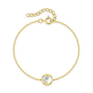 Pulsera chapada en oro con circonitas azul cielo y blancas en halo