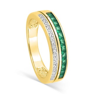 Anillo de fantasía chapado en oro y rodio con circonitas verdes y blancas